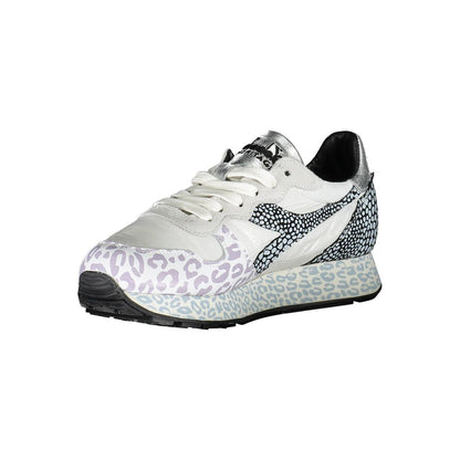 Sneakers by Diadora for women in cotton & leather white presents a sumptuous silhouette as Women's Casual Cotton & Leather Sneakers, expertly defined by a sumptuous casual style for a sumptuous, high-fashion look.