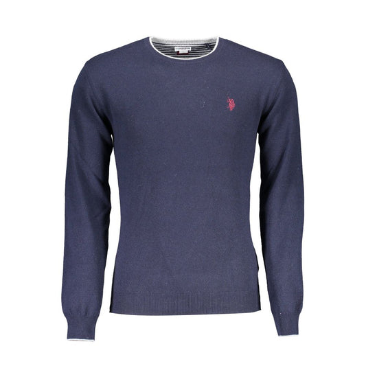 Sweater by U.S. POLO ASSN. for men in cashmere viscose blue features an tactile silhouette, showcasing a sophisticated round neckline and tactile for a refined finish.