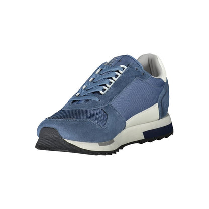 Sneakers by Napapijri for men in blue presents a sumptuous silhouette from the Men's Fashion Polyester Polyethylene Leather Sneakers collection, showcasing a sumptuous fashion style for an elevated aesthetic.