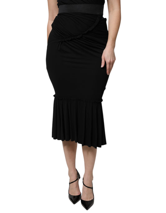 Dolce & Gabbana Women's Flared High Rise Stretch Viscose Midi Skirt - Black