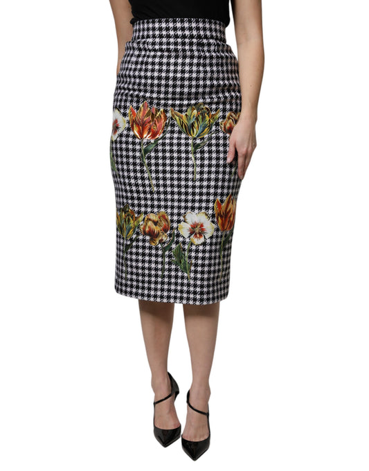 Dolce & Gabbana 9 To 5 Women's Pencil High Rise Virgin Wool Silk Nylon & Elastane Midi Skirt - Multicolor Floral Print