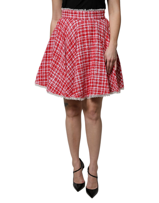Dolce & Gabbana Women's A Line High Rise Polyester Cotton Nylon & Silk Knee Skirt - Red White