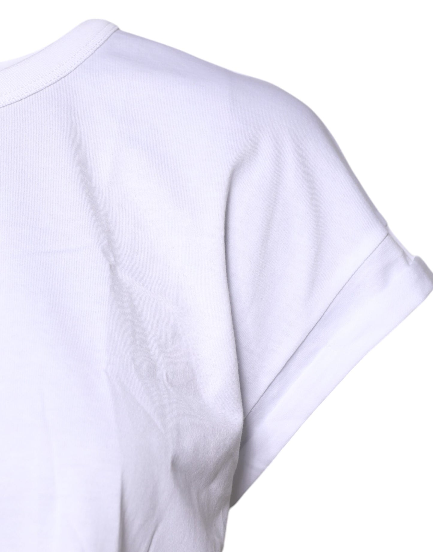 Dolce & Gabbana White Cotton Crew Neck Cropped T-shirt Top