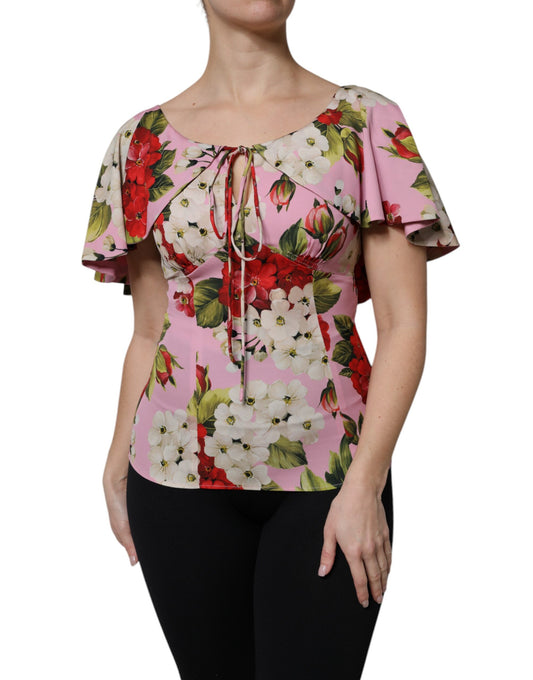 Dolce & Gabbana Women's Short-Sleeve Silk Blouse - Pink Floral Print