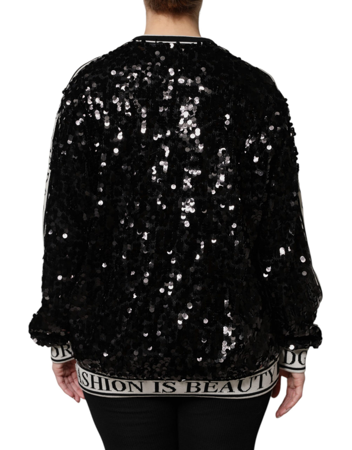 Dolce & Gabbana Women's Crew Neck Polyester Sequins & Silk Sweater - Black