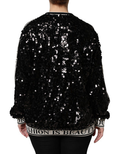 Dolce & Gabbana Women's Crew Neck Polyester Sequins & Silk Sweater - Black