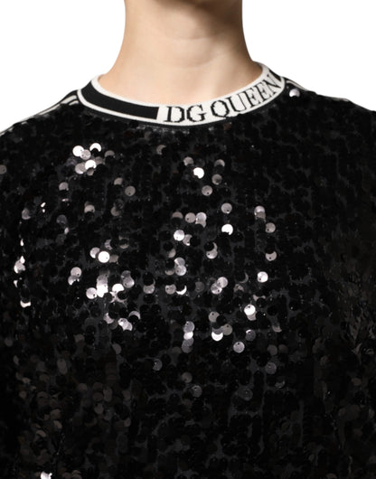 Dolce & Gabbana Women's Crew Neck Polyester Sequins & Silk Sweater - Black