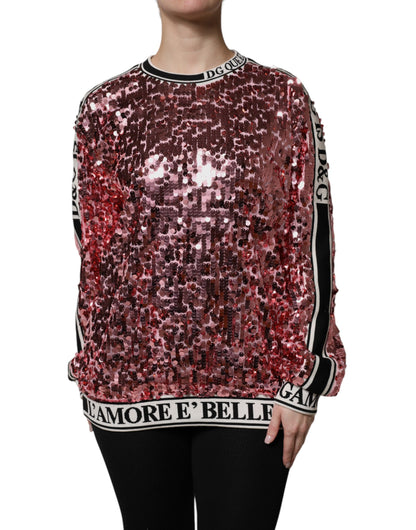 Dolce & Gabbana Women's Crew Neck Polyester Sequins & Silk Sweater - Pink