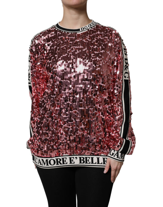 Dolce & Gabbana Women's Crew Neck Polyester Sequins & Silk Sweater - Pink