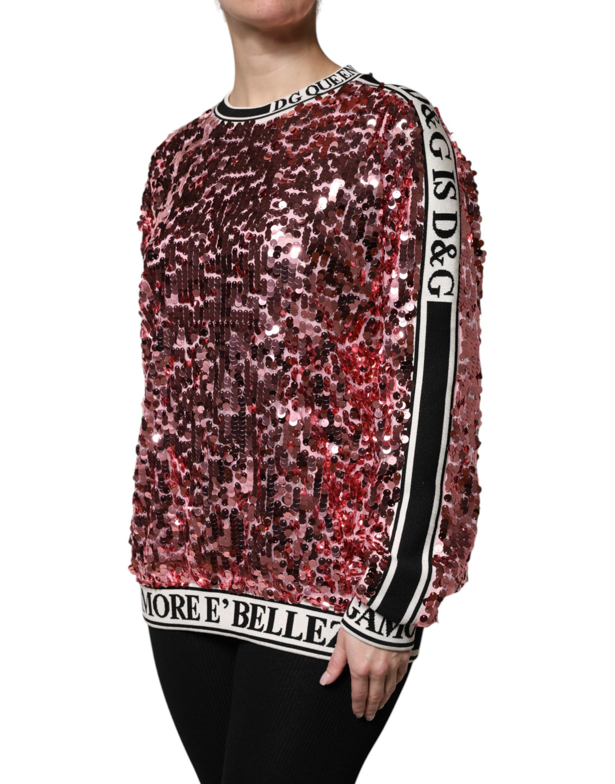 Dolce & Gabbana Women's Crew Neck Polyester Sequins & Silk Sweater - Pink