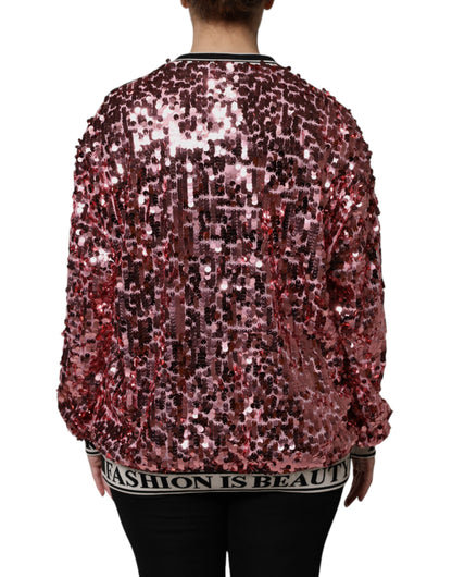 Dolce & Gabbana Women's Crew Neck Polyester Sequins & Silk Sweater - Pink