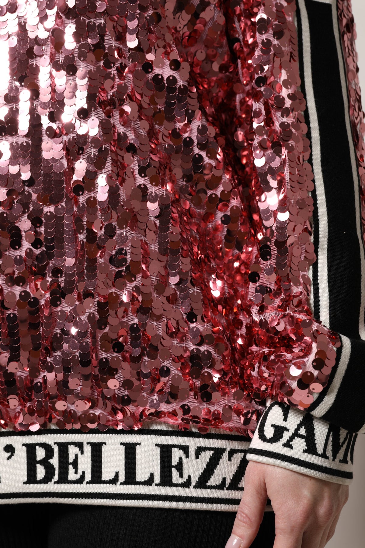 Dolce & Gabbana Women's Crew Neck Polyester Sequins & Silk Sweater - Pink