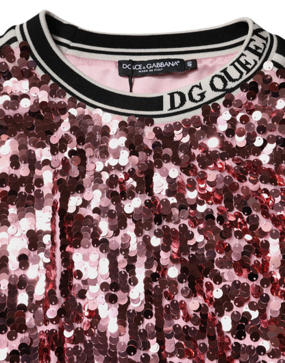 Dolce & Gabbana Women's Crew Neck Polyester Sequins & Silk Sweater - Pink