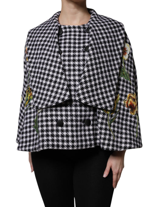 Dolce & Gabbana 9 To 5 Women's Virgin Wool Silk & Elastane Cape - Black White Patterned Floral