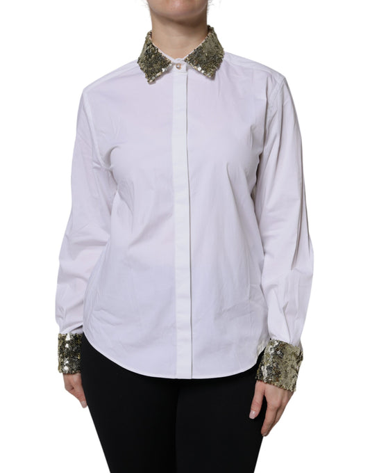 Dolce & Gabbana Women's Long-Sleeve Cotton Polyester & Sequins Dress Shirt - White