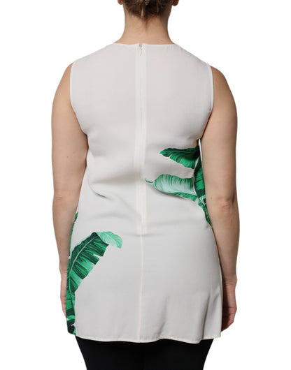 Dolce & Gabbana White Banana Leaf Print Round Neck Tank Top