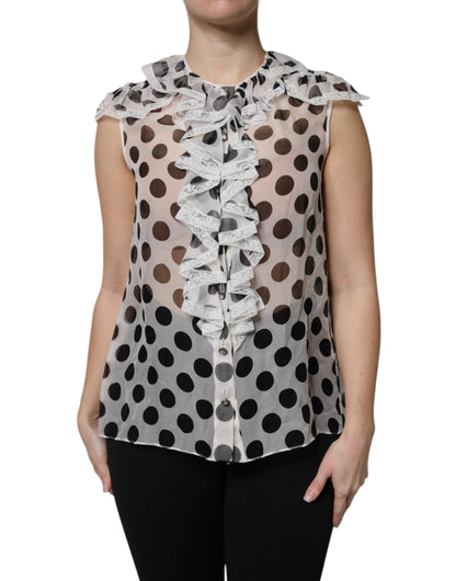 Dolce & Gabbana White Black Polka Dot Cotton Sleeveless Top