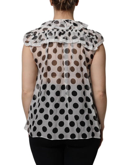 Dolce & Gabbana White Black Polka Dot Cotton Sleeveless Top