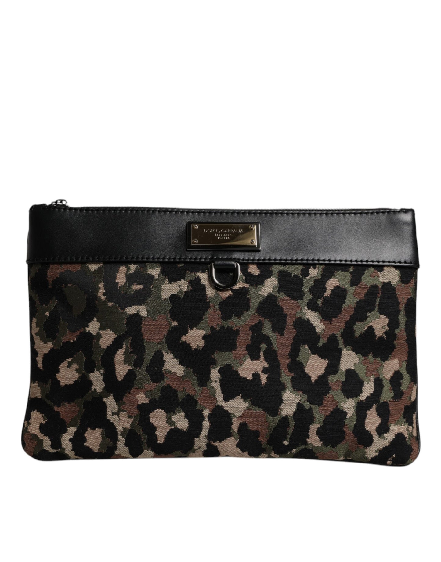 Pouch Backpack by Dolce & Gabbana for men in acrylic leather & cotton gold, multicolor, silver, leopard-print, camouflage, jacquard & print showcases an architectural Acrylic Leather Cotton Pouch Backpack design, featuring a secure zipper, ample , and architectural for a sophisticated look.