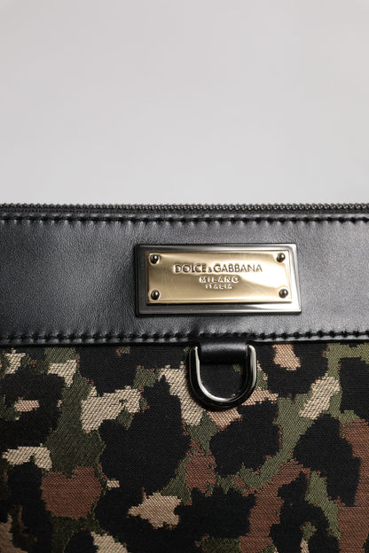Pouch Backpack by Dolce & Gabbana for men in acrylic leather & cotton gold, multicolor, silver, leopard-print, camouflage, jacquard & print features a architectural Acrylic Leather Cotton Pouch Backpack design with a secure zipper, ample , and versatile for a architectural finish.