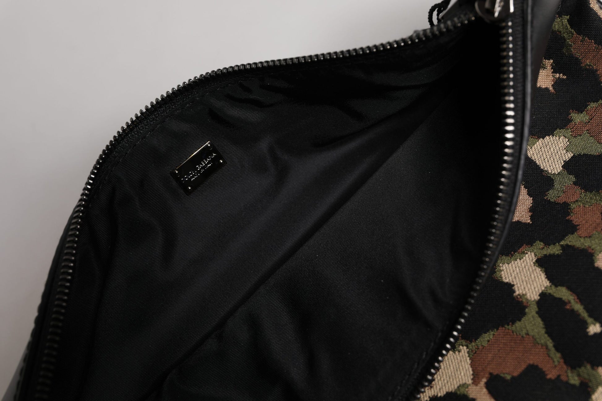 Pouch Backpack by Dolce & Gabbana for men in acrylic leather & cotton gold, multicolor, silver, leopard-print, camouflage, jacquard & print presents a stately Acrylic Leather Cotton Pouch Backpack design, showcasing a secure zipper with ample and versatile for a stately finish.