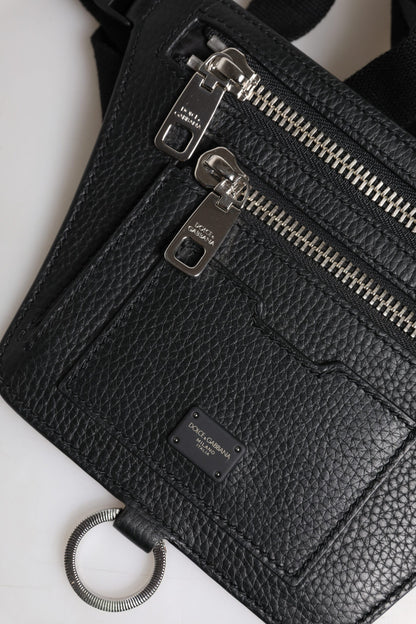 Fanny Pack Backpack by Dolce & Gabbana for men in calfskin black showcases a stately Calfskin Fanny Pack Backpack design, featuring a secure zipper with stately and versatile belt-strap.