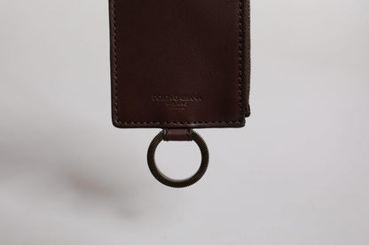 Cardholder Wallet by Dolce & Gabbana for men in calfskin leather brown showcases a refined silhouette, artfully capturing the essence of the refined Calfskin Leather Cardholder Wallet design with functional card-organization.