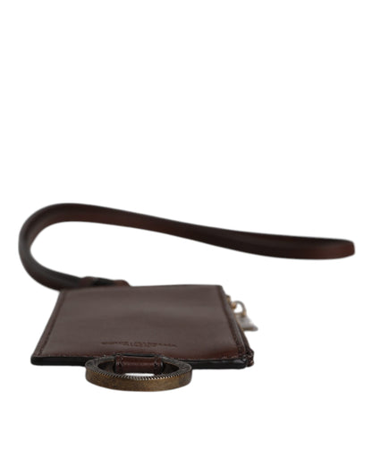 Cardholder Wallet by Dolce & Gabbana for men in calfskin leather brown presents a streamlined silhouette, showcasing the sophisticated design of the Calfskin Leather Cardholder Wallet collection with functional card-organization.