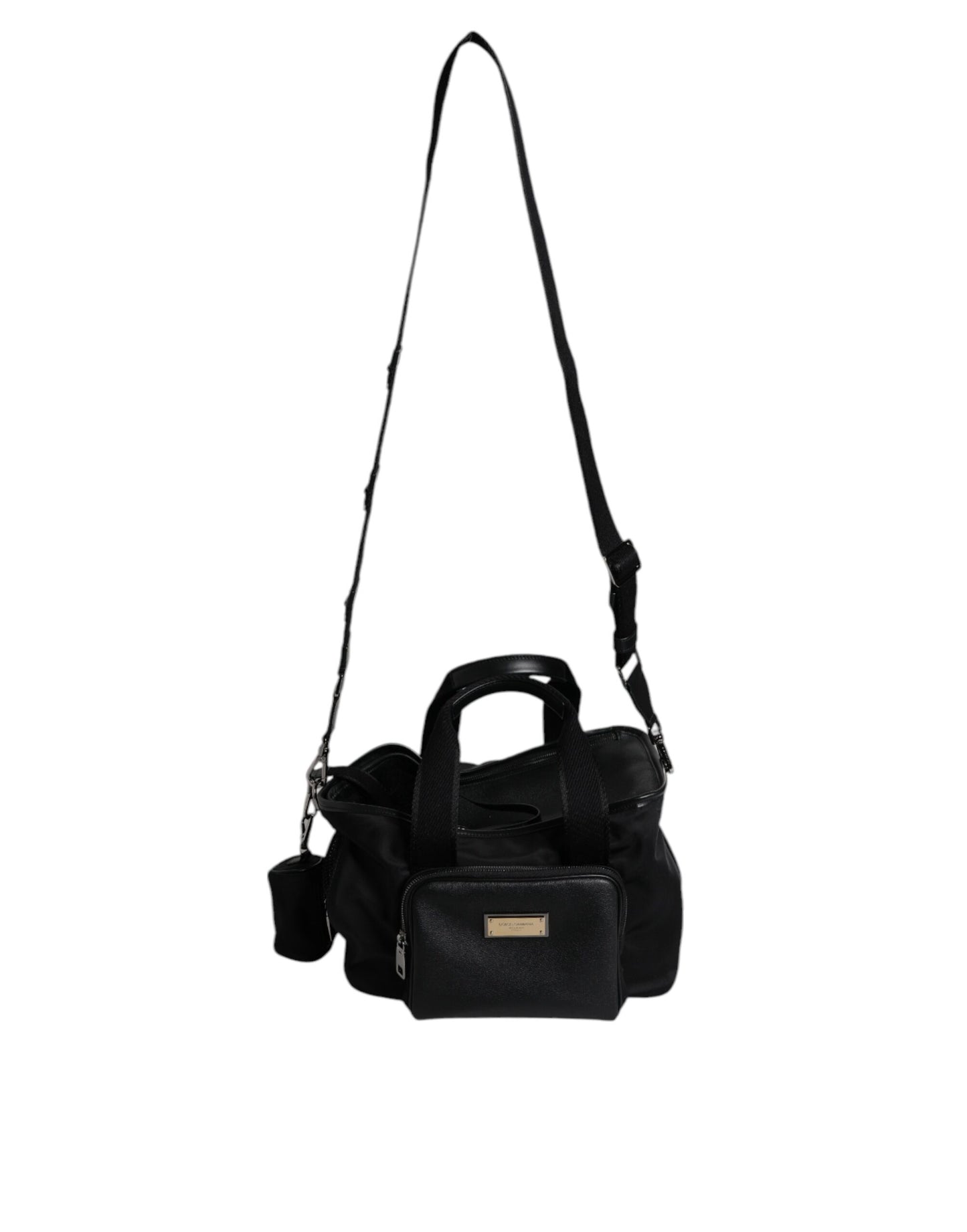 Pet Carry Backpack by Dolce & Gabbana for men in leather & nylon black & silver presents a stately Leather Nylon Pet Carry Backpack design, showcasing a secure zipper with ample and versatile shoulder-strap, handle, adjustable-strap & detachable-strap for a stately finish.
