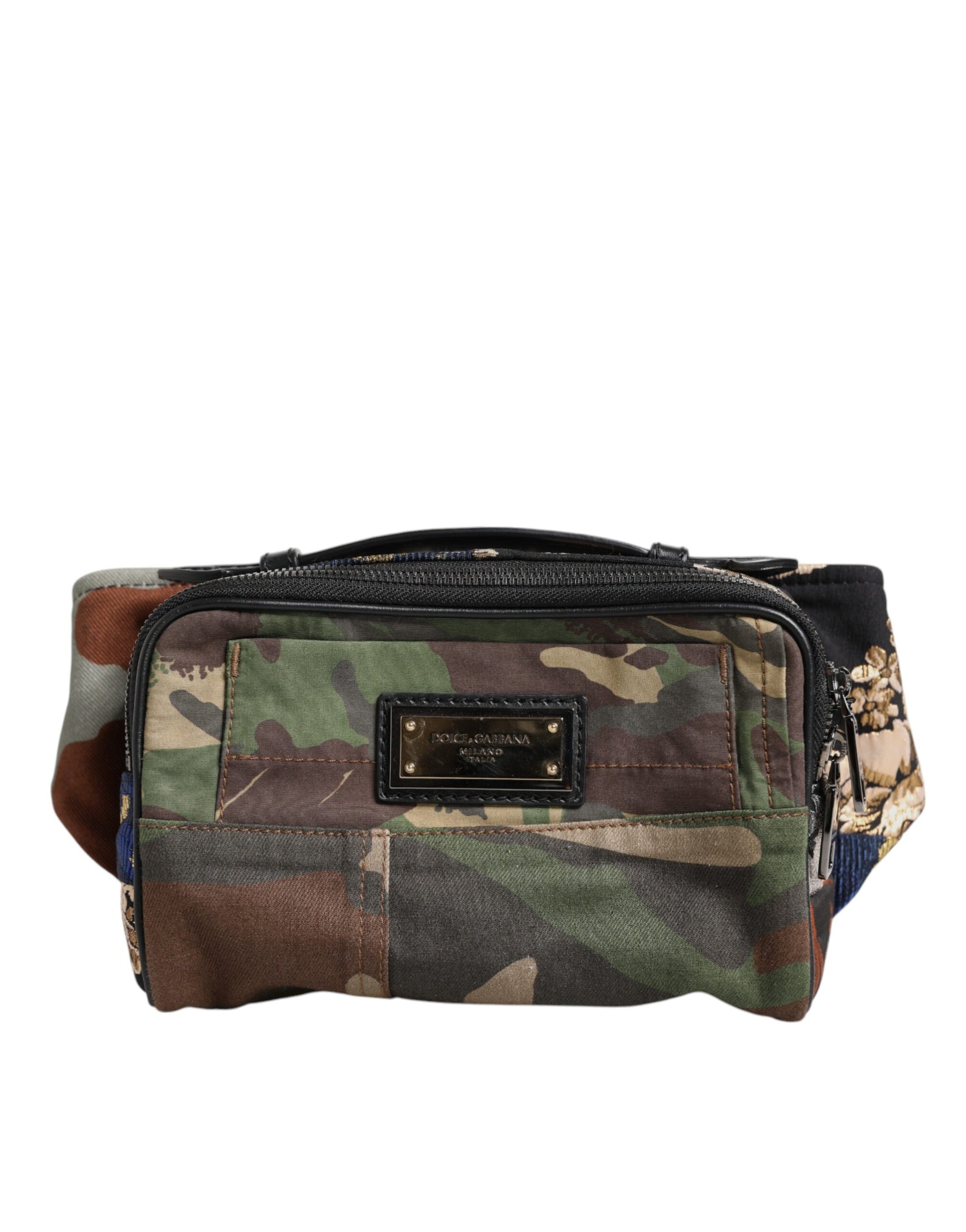 Fanny Pack Backpack by Dolce & Gabbana for men in leather & cotton multicolor, camouflage & patchwork presents a stately Leather Cotton Fanny Pack Backpack design, showcasing a secure zipper with ample and versatile belt-strap for a stately finish.