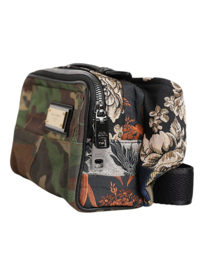 Fanny Pack Backpack by Dolce & Gabbana for men in leather & cotton multicolor, camouflage & patchwork features a stately Leather Cotton Fanny Pack Backpack design, showcasing a secure zipper, ample , and versatile belt-strap for a stately finish.