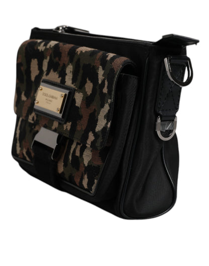 Crossbody Flap Backpack by Dolce & Gabbana for men in leather & poly cotton multicolor, silver, patterned & jacquard features a refined silhouette, showcasing the Leather Poly Cotton Crossbody Flap Backpack design with a secure flap, zipper & buckle, ample , and versatile crossbody-strap, shoulder-strap, adjustable-strap & detachable-strap.