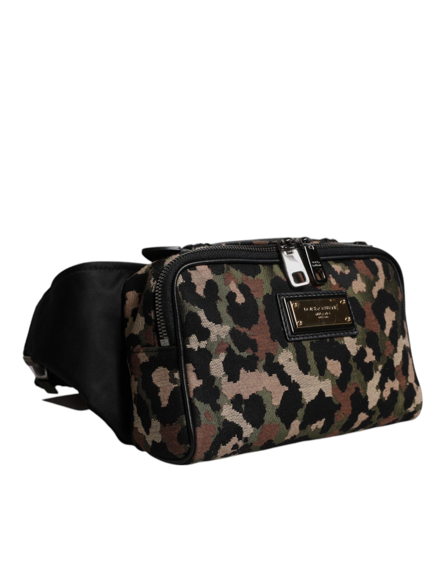 Fanny Pack Backpack by Dolce & Gabbana for men in leather & poly cotton black, gold & multicolor showcases an architectural Leather Poly Cotton Fanny Pack Backpack design, featuring a secure zipper, ample , and architectural adjustable-strap & belt-strap for a sophisticated look.