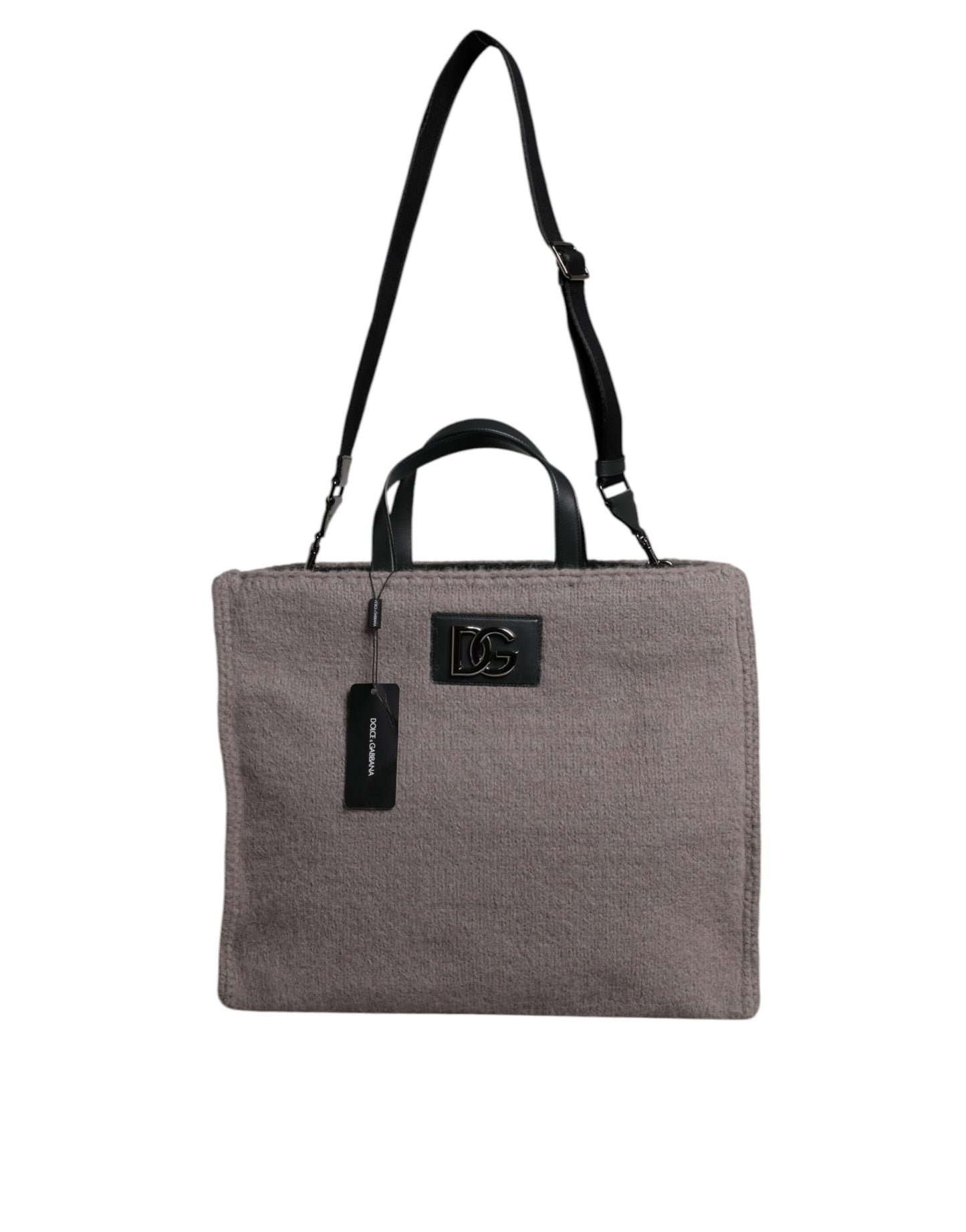 Shoulder Tote Bag by Dolce & Gabbana for men in alpaca wool & leather black & gray showcases a statuesque Alpaca Wool Leather Shoulder Tote Bag design, featuring a secure , ample , and versatile shoulder-strap & handle for a statuesque finish.