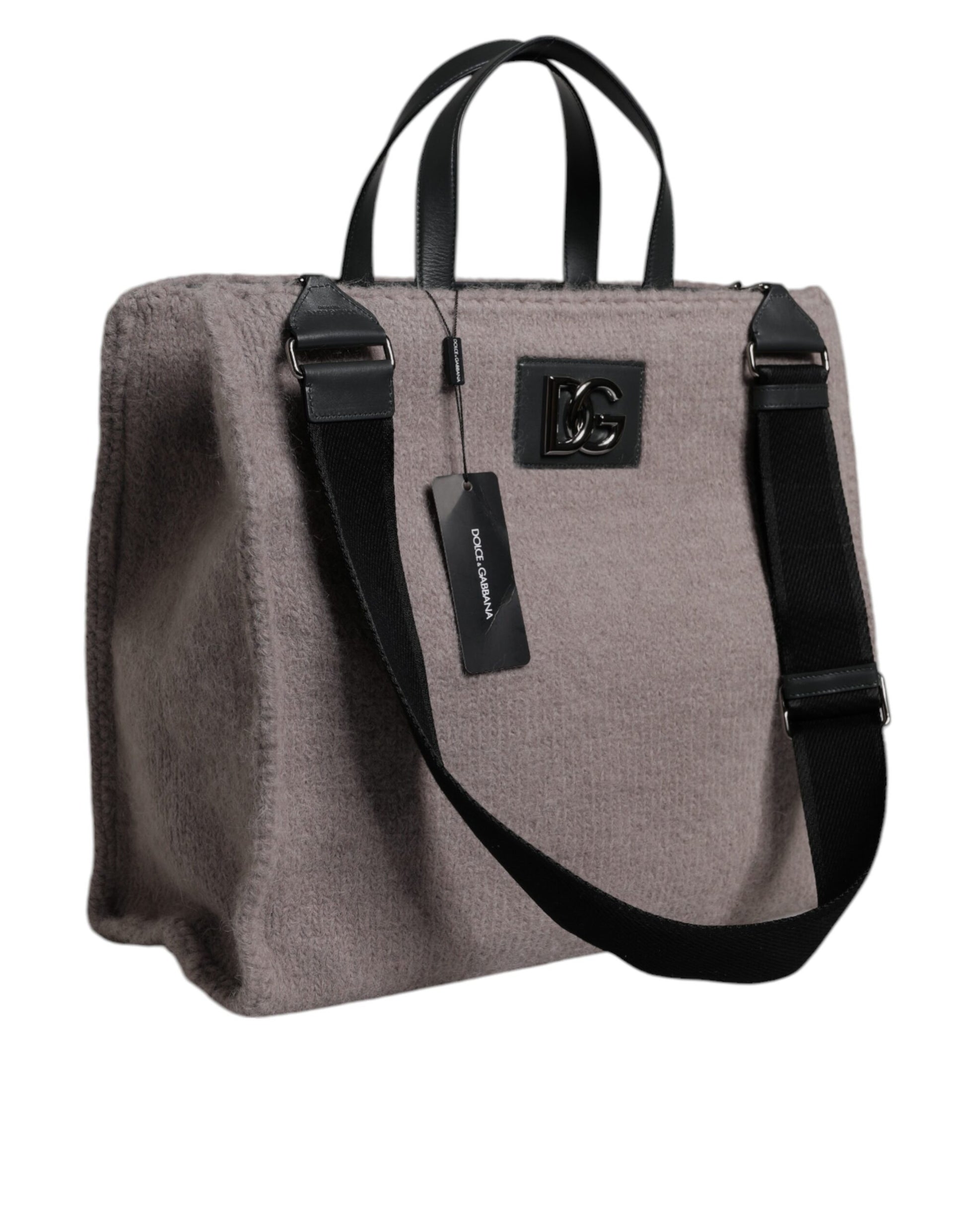 Shoulder Tote Bag by Dolce & Gabbana for men in alpaca wool & leather black & gray features a jet-set sophisticated Alpaca Wool Leather Shoulder Tote Bag design with a secure , ample , and versatile shoulder-strap & handle for a jet-set sophisticated finish.