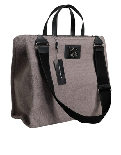 Shoulder Tote Bag by Dolce & Gabbana for men in alpaca wool & leather black & gray features a jet-set sophisticated Alpaca Wool Leather Shoulder Tote Bag design with a secure , ample , and versatile shoulder-strap & handle for a jet-set sophisticated finish.