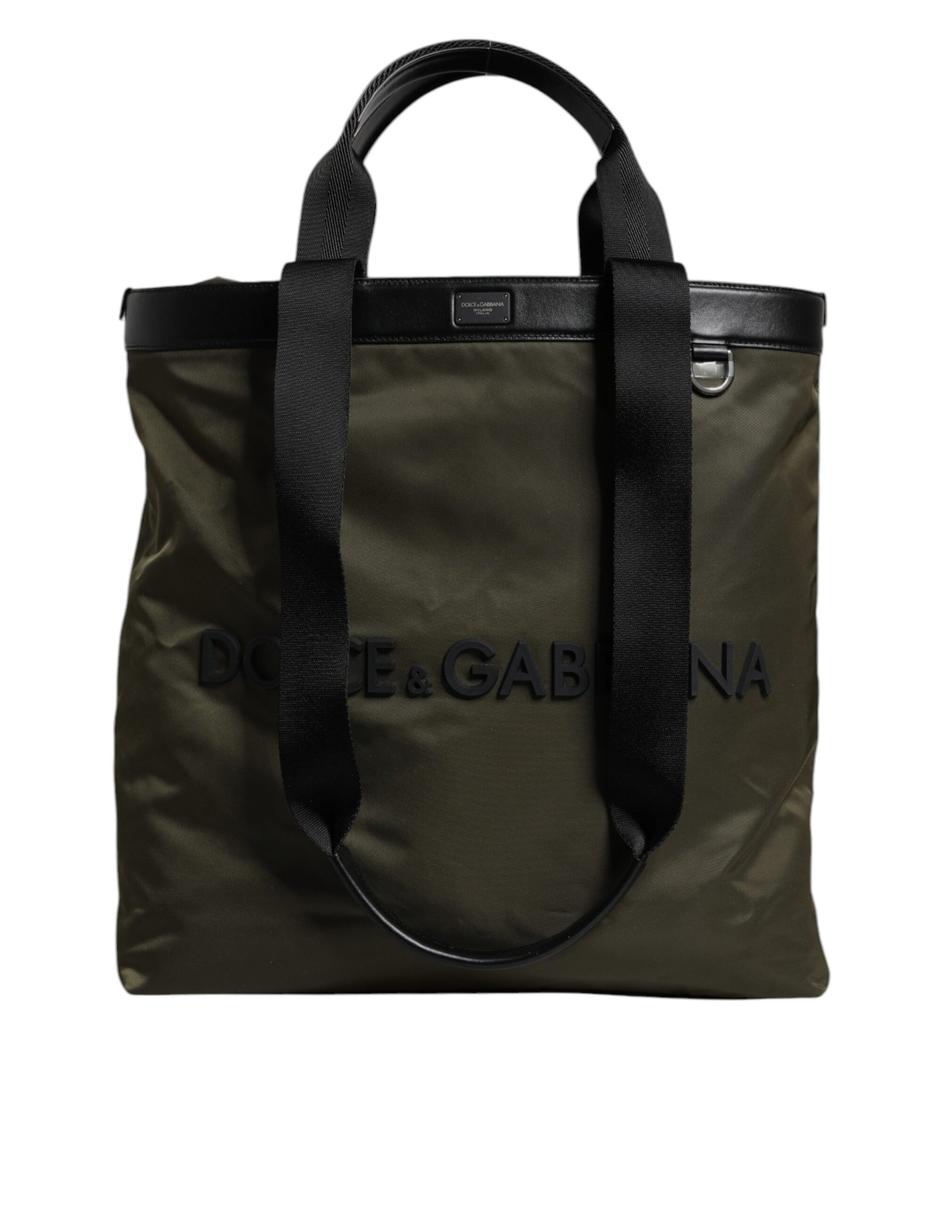 Tote Bag by Dolce & Gabbana for men in calf leather & nylon military-green features an jet-setting Calf Leather Nylon Tote Bag design with a secure , jet-setting , and versatile shoulder-strap & handle for a jet-setting look.