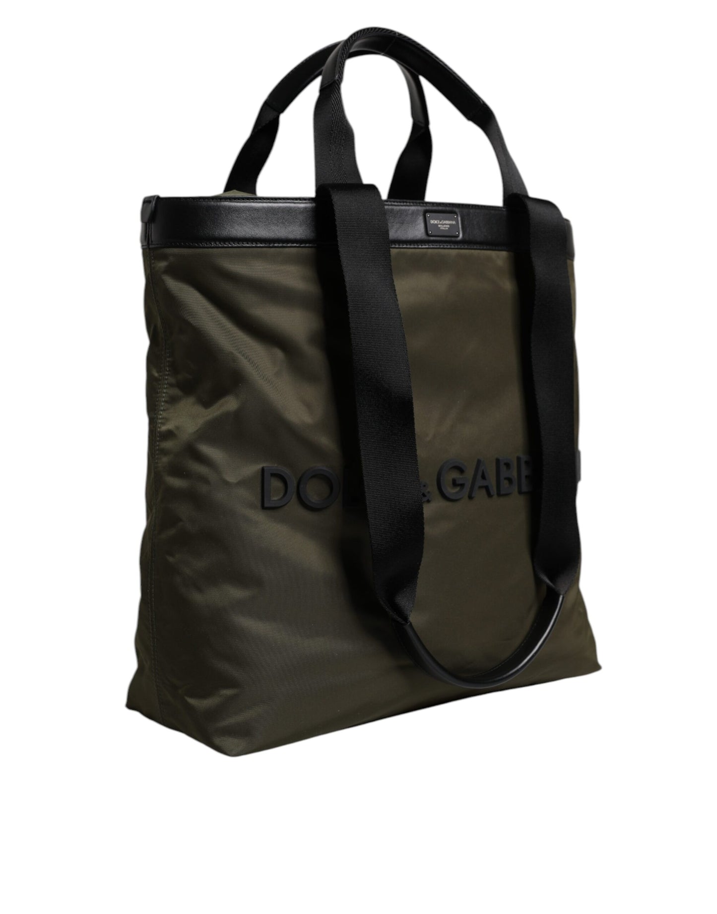 This Tote Bag by Dolce & Gabbana for men in calf leather & nylon military-green features an jet-set Calf Leather Nylon Tote Bag design with a secure , ample , and jet-set shoulder-strap & handle.