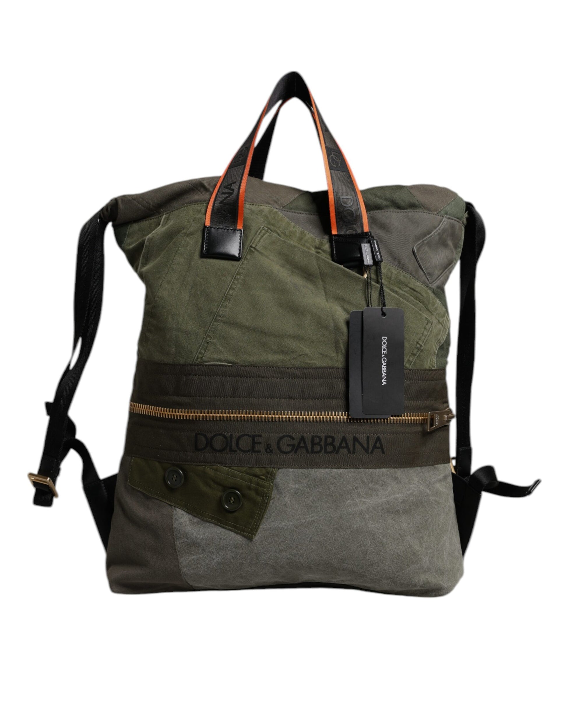 Large Drawstring Rucksack Backpack by Dolce & Gabbana for men in calf leather & cotton military-green, camouflage & patchwork features a stately Calf Leather Cotton Large Drawstring Rucksack Backpack design, showcasing a secure drawstring, ample internal-pockets, and versatile backpack-strap for a stately finish.