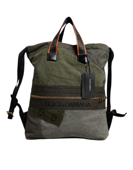 Large Drawstring Rucksack Backpack by Dolce & Gabbana for men in calf leather & cotton military-green, camouflage & patchwork features a stately Calf Leather Cotton Large Drawstring Rucksack Backpack design, showcasing a secure drawstring, ample internal-pockets, and versatile backpack-strap for a stately finish.
