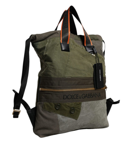 Large Drawstring Rucksack Backpack by Dolce & Gabbana for men in calf leather & cotton military-green, camouflage & patchwork presents a stately Calf Leather Cotton Large Drawstring Rucksack Backpack design, showcasing a secure drawstring with ample internal-pockets and versatile backpack-strap for a stately finish.