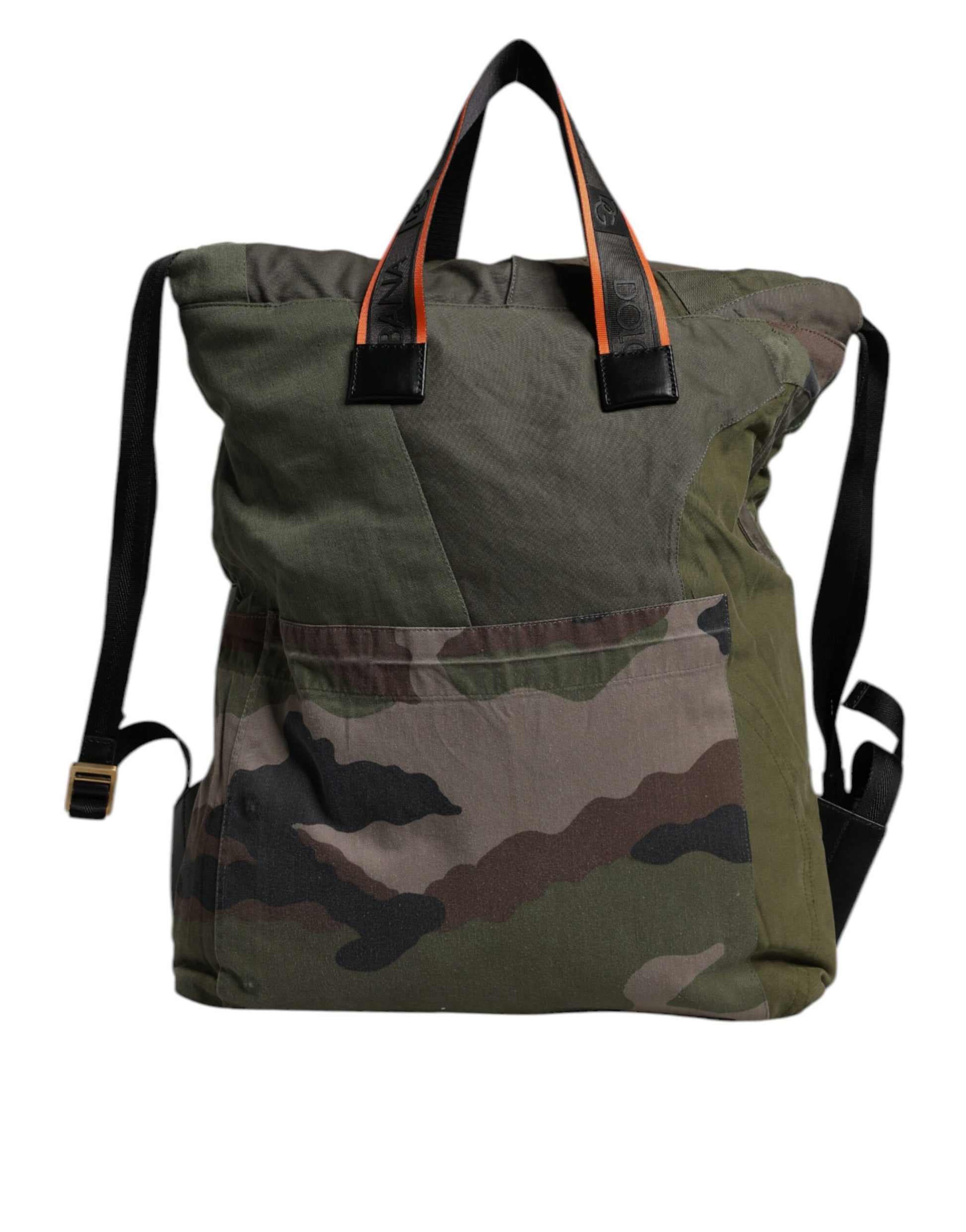 Large Drawstring Rucksack Backpack by Dolce & Gabbana for men in calf leather & cotton military-green, camouflage & patchwork features an stately silhouette from the Calf Leather Cotton Large Drawstring Rucksack Backpack range, with a secure drawstring, ample internal-pockets, and versatile backpack-strap.