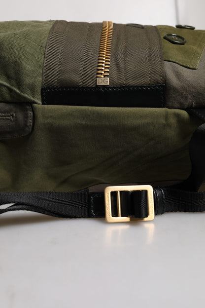 Large Drawstring Rucksack Backpack by Dolce & Gabbana for men in calf leather & cotton military-green, camouflage & patchwork features a stately Calf Leather Cotton Large Drawstring Rucksack Backpack design, showcasing a secure drawstring, ample internal-pockets, and versatile backpack-strap for a stately finish.