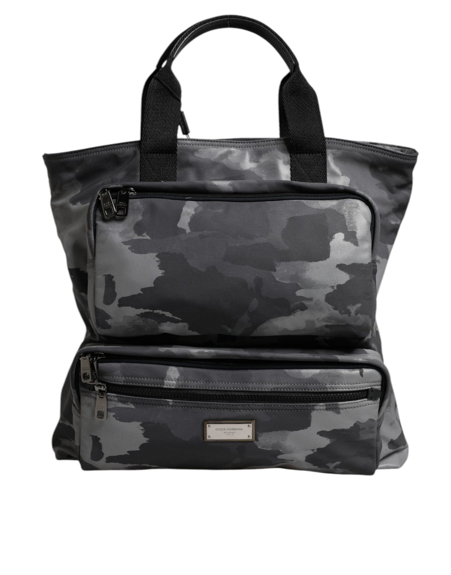 Tote Bag by Dolce & Gabbana for men in poly cotton & leather gray, patterned & camouflage features an jet-set-ready silhouette, showcasing the Poly Cotton Leather Tote Bag design with a secure zipper, ample built-in-compartments, and versatile handle.