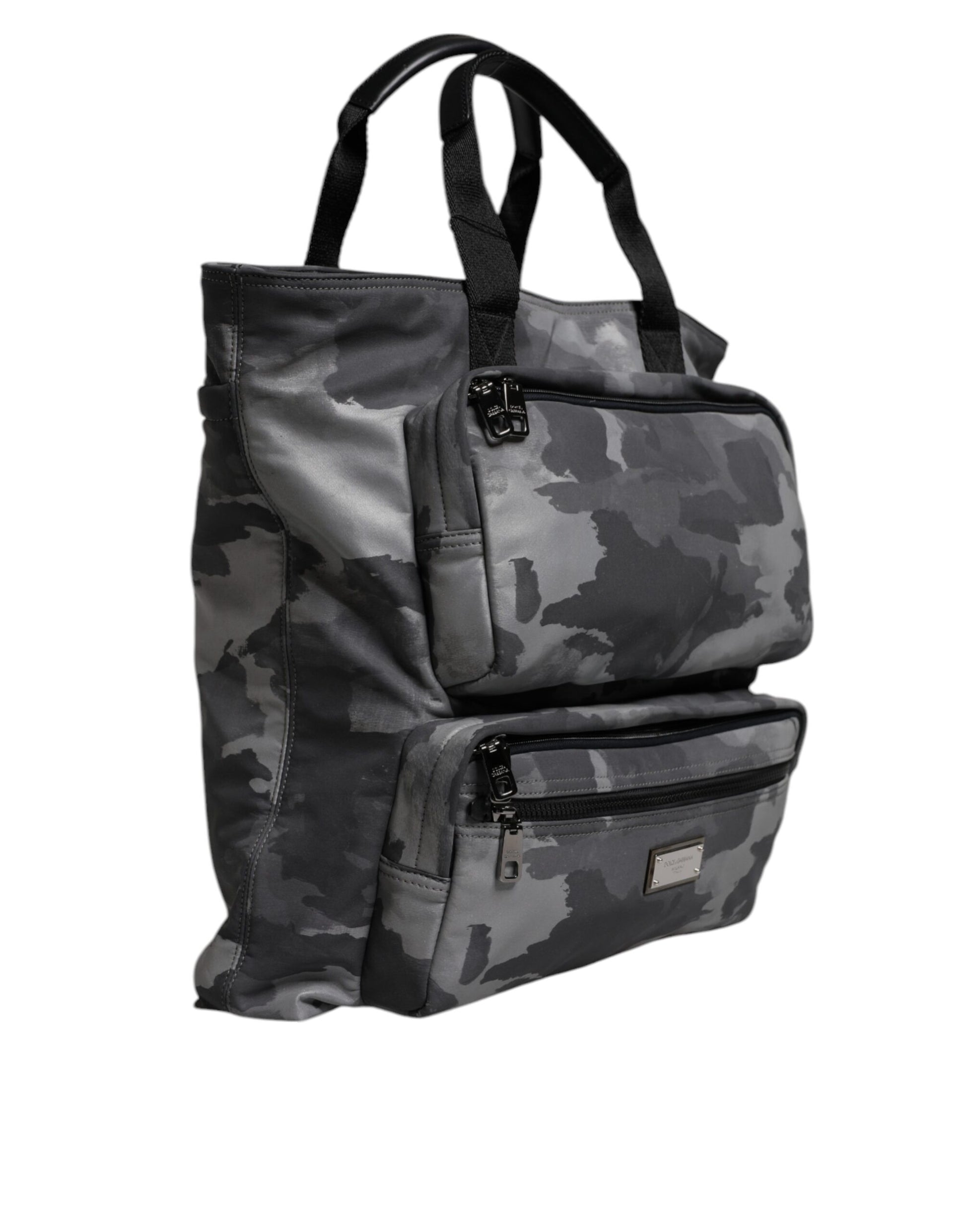 Tote Bag by Dolce & Gabbana for men in poly cotton & leather gray, patterned & camouflage features an jet-set Poly Cotton Leather Tote Bag design with a secure zipper, ample built-in-compartments, and versatile handle for an jet-set finish.