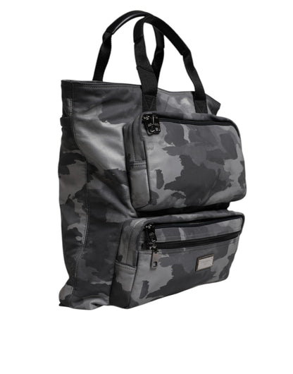 Tote Bag by Dolce & Gabbana for men in poly cotton & leather gray, patterned & camouflage features an jet-set Poly Cotton Leather Tote Bag design with a secure zipper, ample built-in-compartments, and versatile handle for an jet-set finish.