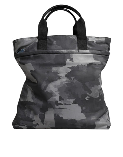 Tote Bag by Dolce & Gabbana for men in poly cotton & leather gray, patterned & camouflage features an jet-setting Poly Cotton Leather Tote Bag design with a secure zipper, jet-setting built-in-compartments, and versatile handle for a jet-setting look.