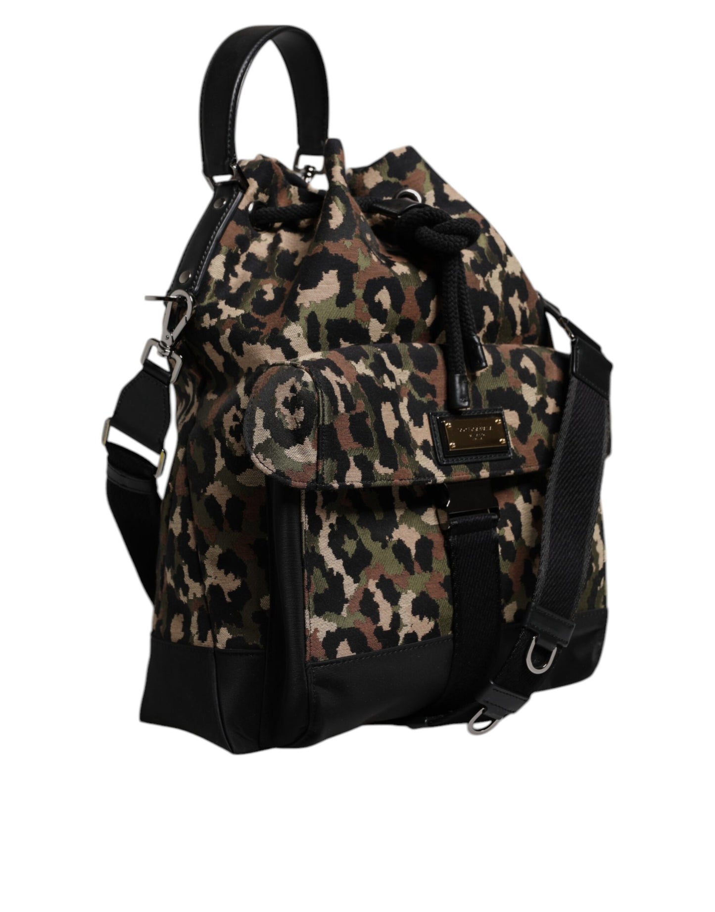 Bucket Shoulder Bag by Dolce & Gabbana for men in leather & poly cotton black, multicolor, leopard-print & print features an effortlessly chic silhouette with a secure drawstring, ample , and versatile shoulder-strap & handle for effortlessly chic everyday luxury.