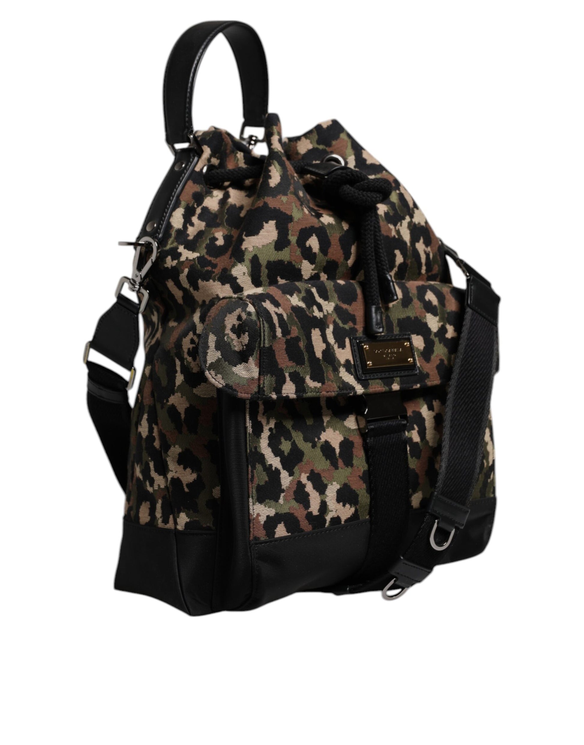 Bucket Shoulder Bag by Dolce & Gabbana for men in leather & poly cotton black, multicolor, leopard-print & print features an effortlessly chic silhouette with a secure drawstring, ample , and versatile shoulder-strap & handle for effortlessly chic everyday luxury.