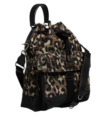 Bucket Shoulder Bag by Dolce & Gabbana for men in leather & poly cotton black, multicolor, leopard-print & print features an effortlessly chic silhouette with a secure drawstring, ample , and versatile shoulder-strap & handle for effortlessly chic everyday luxury.